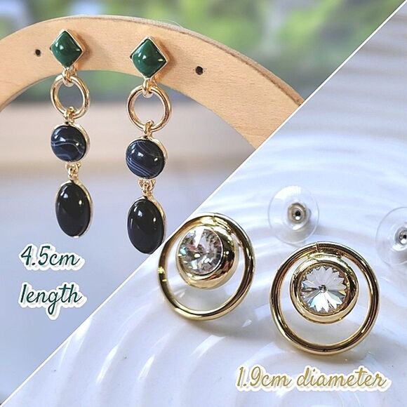 Lot of 2 | Vtg gold tone faux stone earrings - Picture 1 of 13